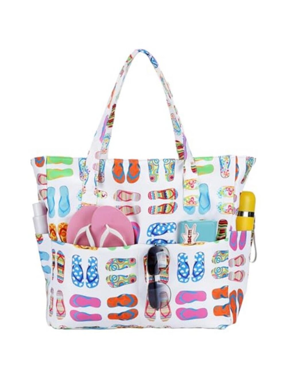 Waterproof Flip Flop Print Beach Tote Bag Large Travel Weekender Womens
